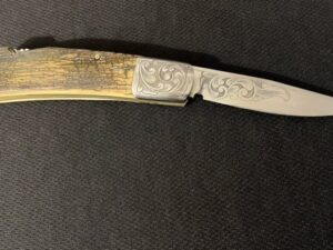 MEL FASSIO Custom FOSSILIZED MAMMOTH Auto Art Knife -Scrolled -db