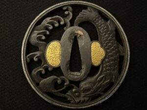 Very Fine Antique Japanese Katana Tsuba -DRAGON SEA SERPENT OCEAN WAVES -Old
