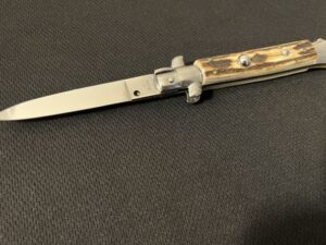 8 1/4” Italian Picklock Stiletto Knife -Auto -Stag Handle -Stainless -db