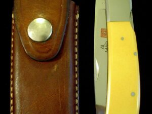 Rare LARGE Al Mar Folding Knife -White/Yellow Micarta -SEKI/1005/Vtg Collection