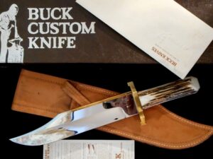 VINTAGE! 1984 BUCK CUSTOM SHOP Coffin Handle BRASSBACK BOWIE Knife -Collection