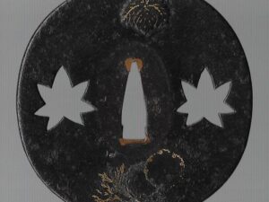 Antique Japanese Sword Tsuba -SHOAMI-Maple Leaf/Ivy Motif -Iron Guard -dy