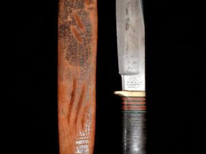 EARLY Antique Marbles M S A 7” Ideal Knife/CATTAILS SHEATH -Dash MICH-U S A