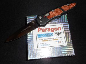 Paragon Mini Cobra Auto Knife -Harold Corby -Ostrich Skin Inserts/USA db