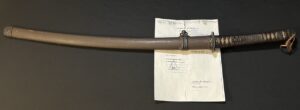 Japanese WWII Nagamitsu Sword with Bringback Paper