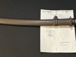 Japanese WWII Nagamitsu Sword with Bringback Paper