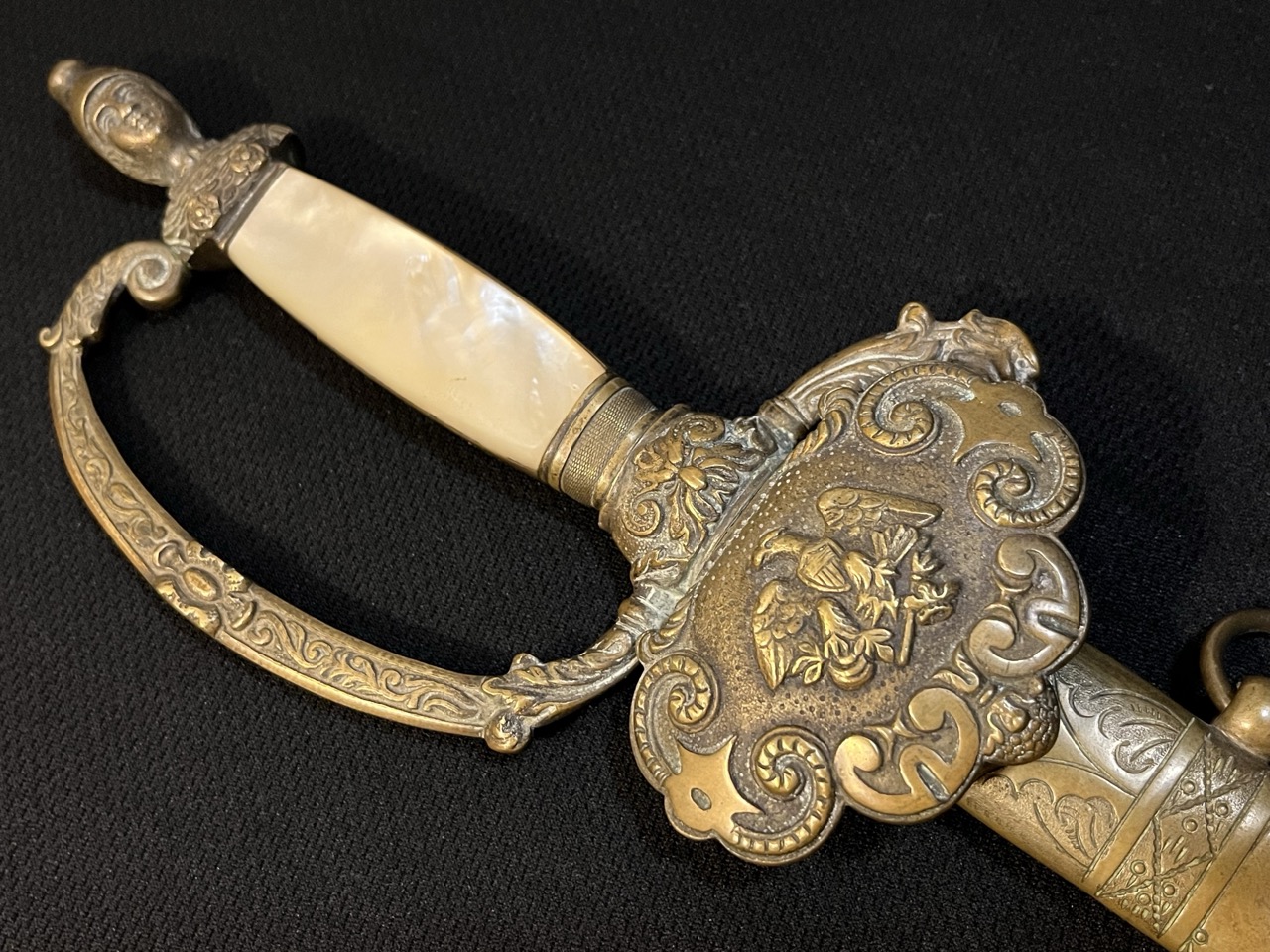 Early American Militia Sword -1840 era US -Blued/Gold Gilt -Mother of Pearl Horstmann - Image 3