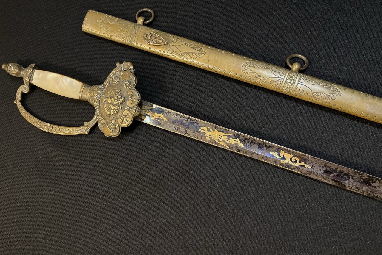 Early American Militia Sword -1840 era US -Blued/Gold Gilt -Mother of Pearl Horstmann - Image 8