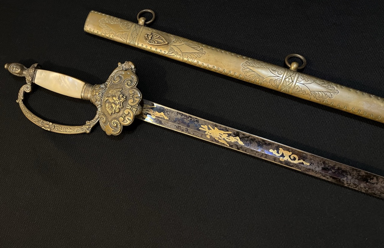 Early American Militia Sword -1840 era US -Blued/Gold Gilt -Mother of Pearl Horstmann - Image 9
