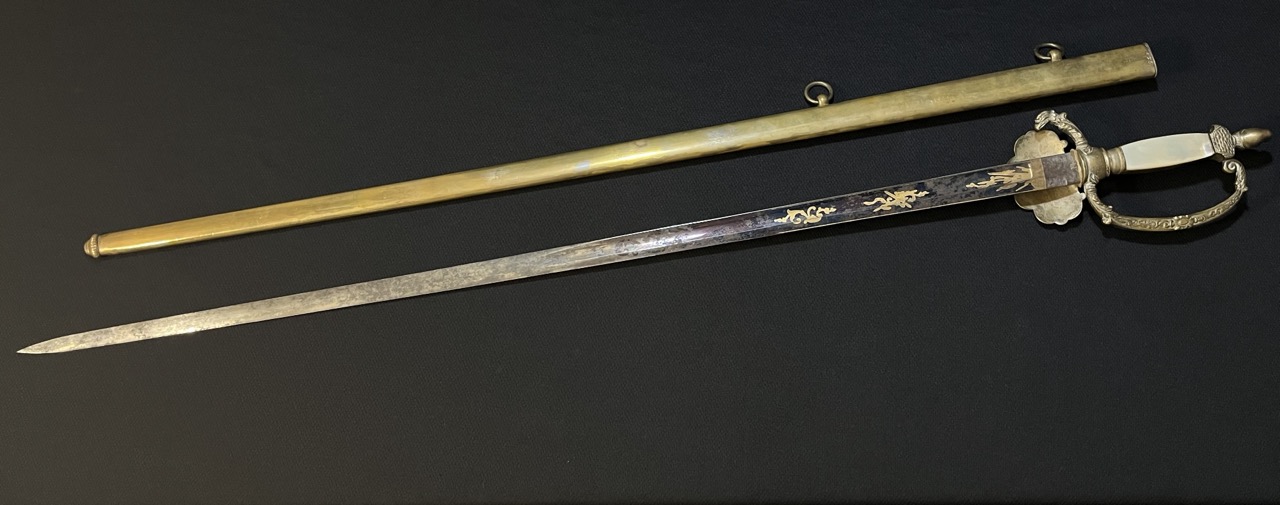 Early American Militia Sword -1840 era US -Blued/Gold Gilt -Mother of Pearl Horstmann - Image 13