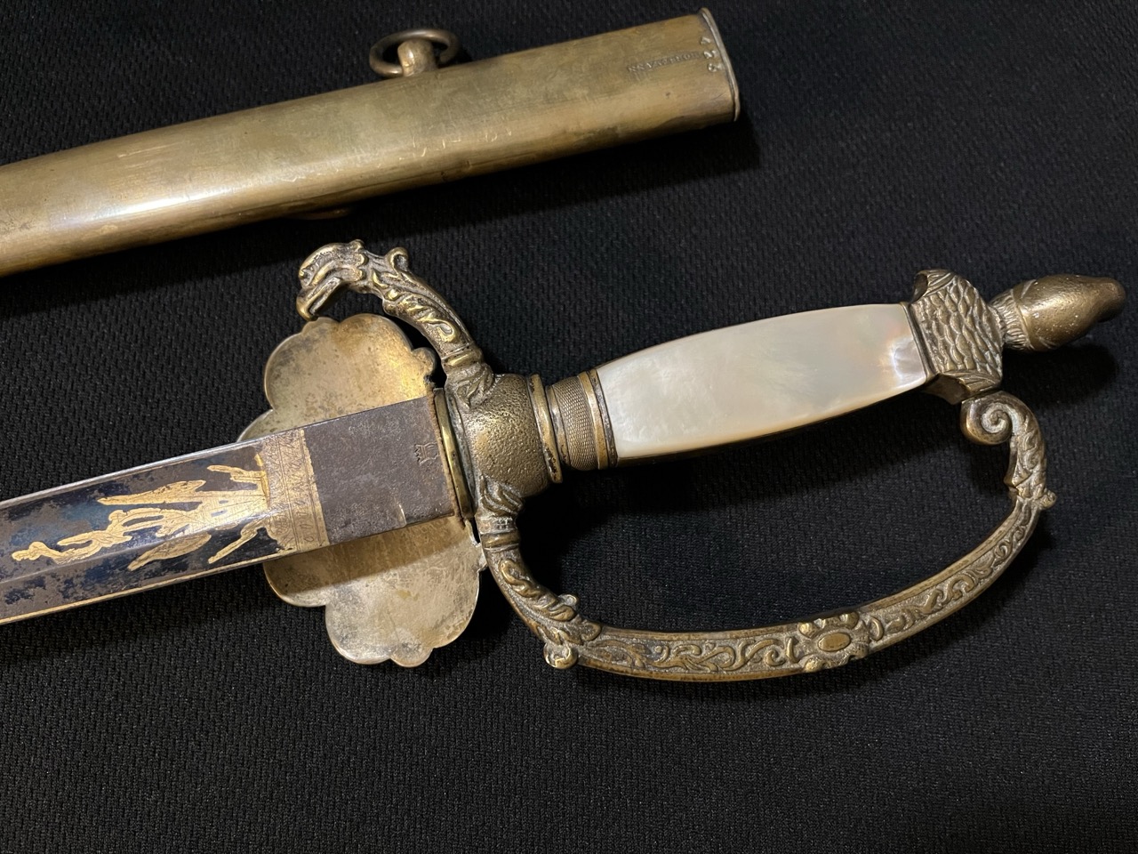 Early American Militia Sword -1840 era US -Blued/Gold Gilt -Mother of Pearl Horstmann - Image 14